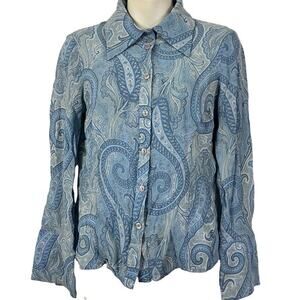 Bebe Y2K Vintage Button Up Wide Sheer Fairy Bell Sleeve Paisley Top Shirt XS